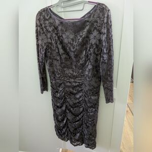 Grey Lace Overlay Cocktail Dress